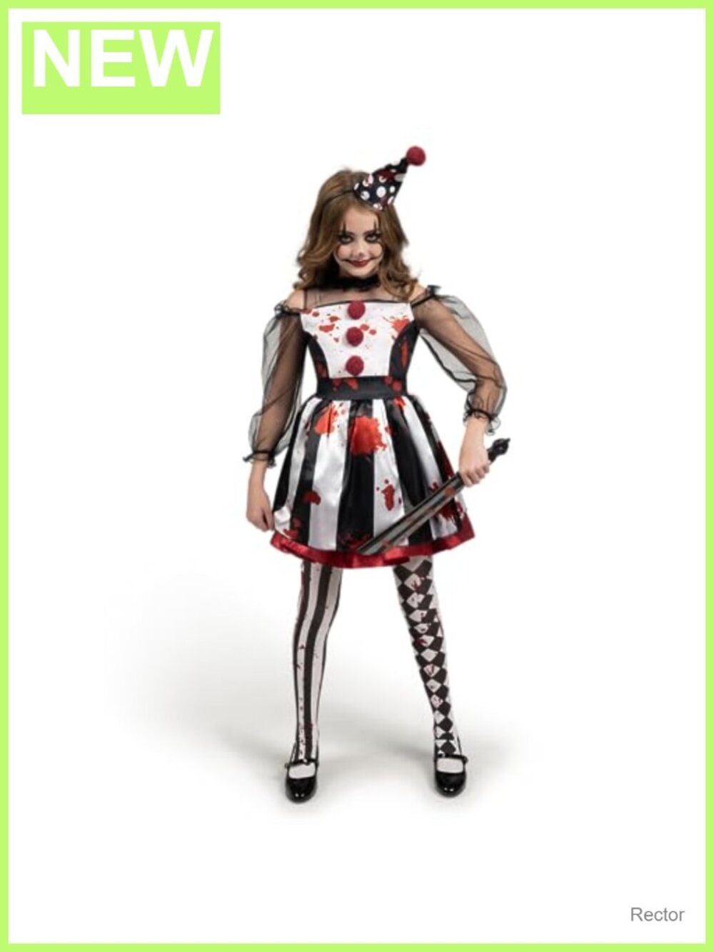 Girls Scary Clown Costume Set Halloween Dress Headband Leggings